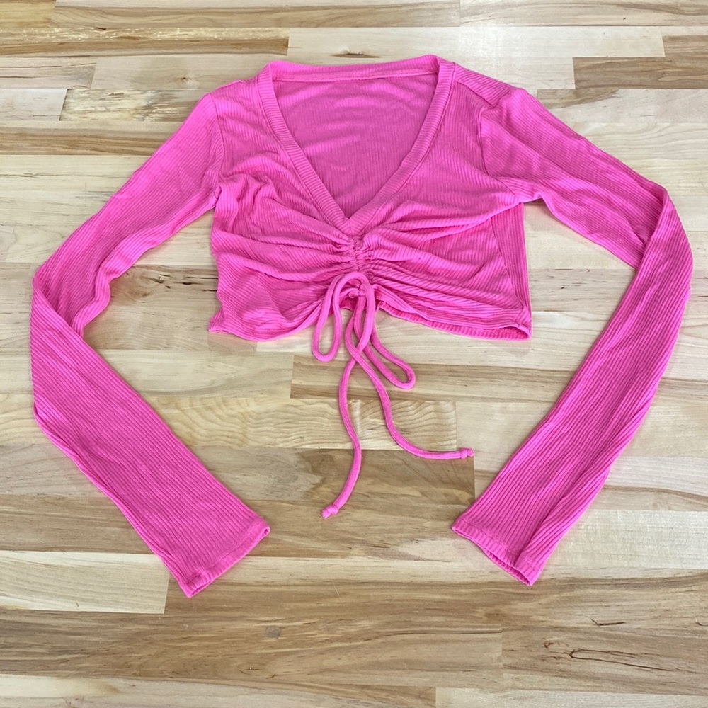Pink ribbed cinch Alo long sleeve